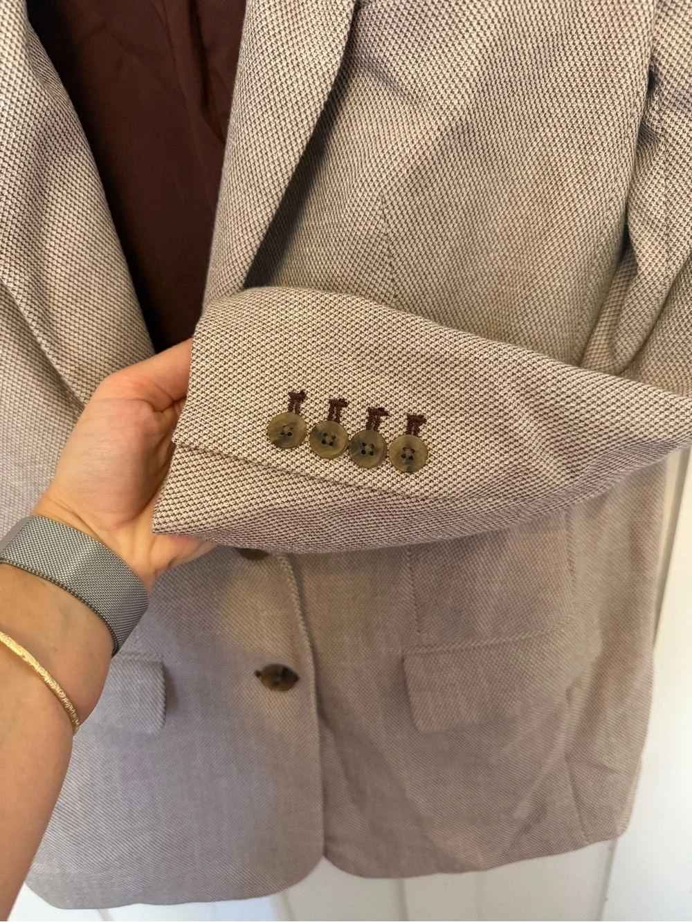 Express Textured Oversized Blazer Boyfriend Fit Beige Neutral Two Button Lined S - Picture 8 of 12
